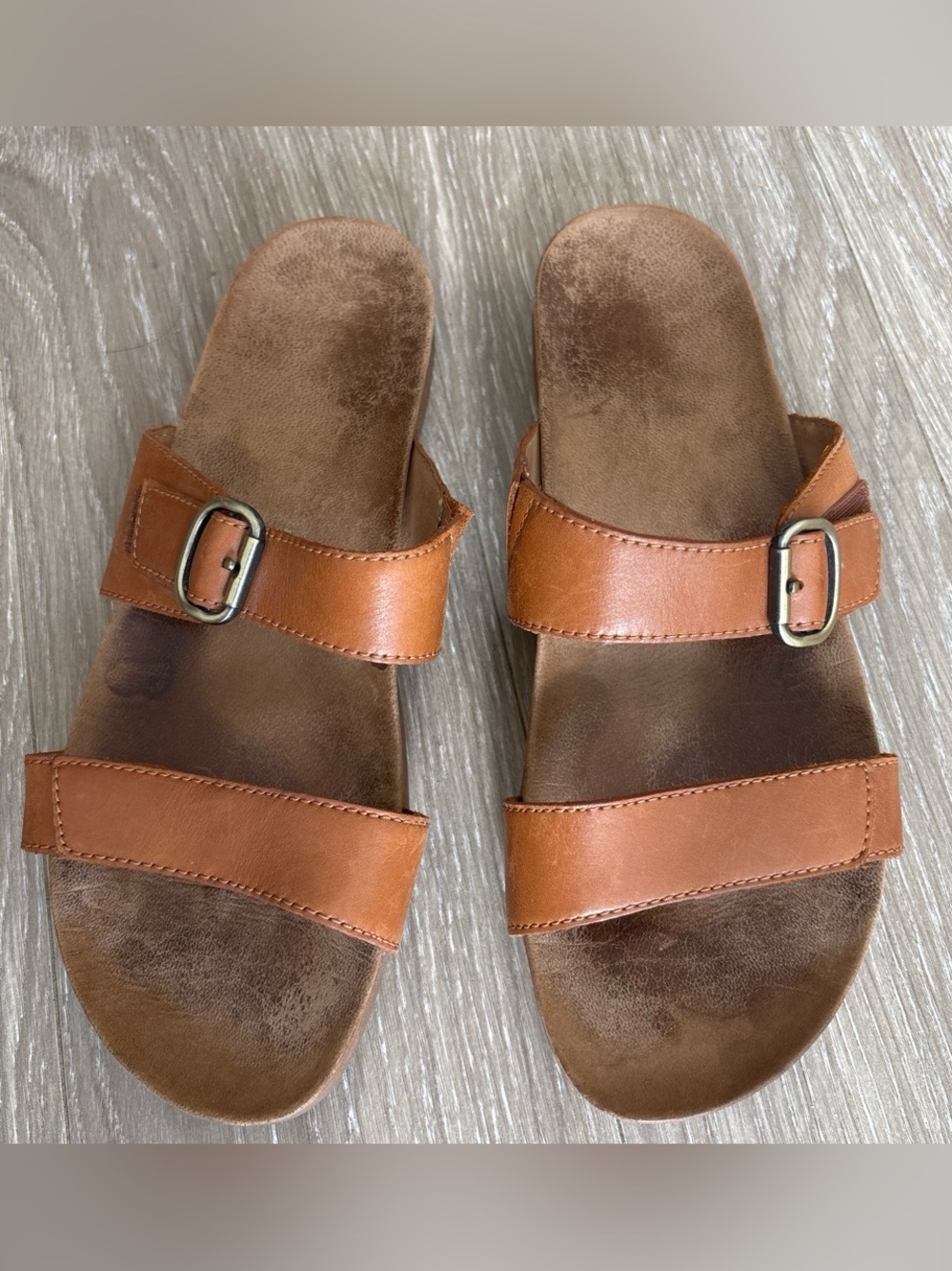 Dansko Justine Leather Buckle Hardware Hook-and-Loop Slide Sandals